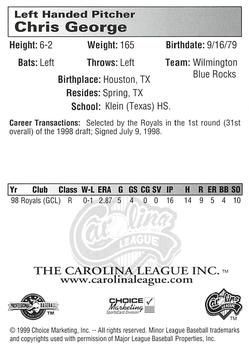 1999 Choice Carolina League Top Prospects #NNO Chris George Back