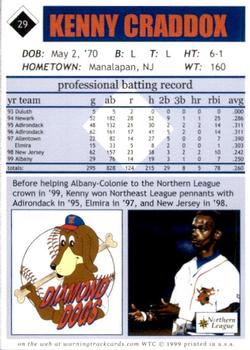1999 Warning Track Albany-Colonie Diamond Dogs #29 Kenny Craddox Back