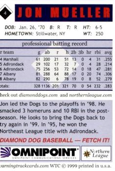 1999 Warning Track Albany-Colonie Diamond Dogs #4 Jon Mueller Back