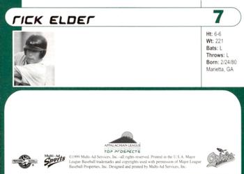 1999 Multi-Ad Appalachian League Top Prospects #7 Rick Elder Back