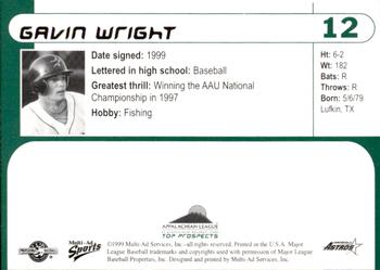 1999 Multi-Ad Appalachian League Top Prospects #12 Gavin Wright Back