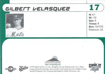 1999 Multi-Ad Appalachian League Top Prospects #17 Gilbert Velasquez Back