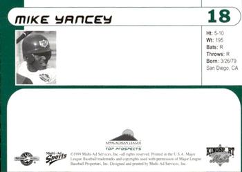1999 Multi-Ad Appalachian League Top Prospects #18 Mike Yancy Back