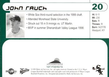 1999 Multi-Ad Appalachian League Top Prospects #20 Jon Rauch Back