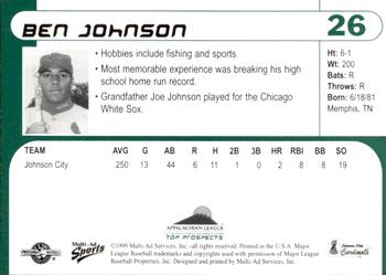 1999 Multi-Ad Appalachian League Top Prospects #26 Ben Johnson Back