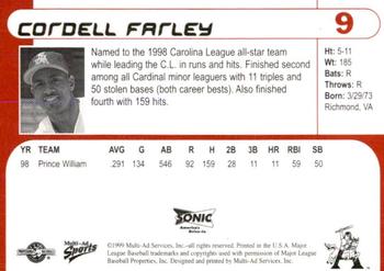1999 Multi-Ad Arkansas Travelers #9 Cordell Farley Back