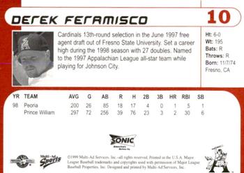 1999 Multi-Ad Arkansas Travelers #10 Derek Feramisco Back