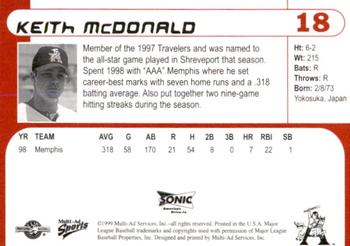 1999 Multi-Ad Arkansas Travelers #18 Keith McDonald Back
