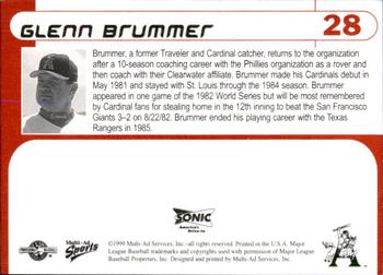 1999 Multi-Ad Arkansas Travelers #28 Glenn Brummer Back