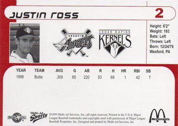 1999 Multi-Ad Cedar Rapids Kernels #NNO Justin Ross Back