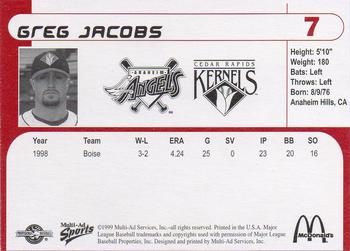 1999 Multi-Ad Cedar Rapids Kernels #NNO Greg Jacobs Back