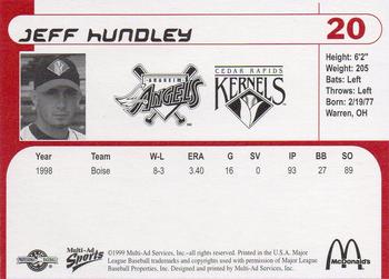 1999 Multi-Ad Cedar Rapids Kernels #NNO Jeff Hundley Back
