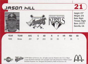 1999 Multi-Ad Cedar Rapids Kernels #NNO Jason A. Hill Back