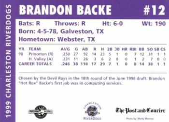 1999 Charleston RiverDogs #NNO Brandon Backe Back