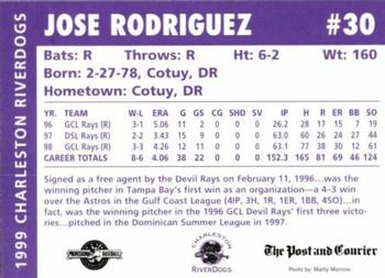 1999 Charleston RiverDogs #NNO Jose Rodriguez Back