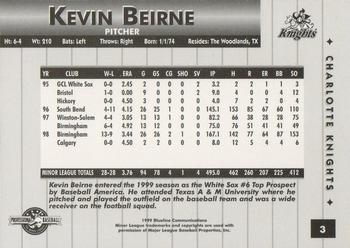 1999 Blueline Charlotte Knights #3 Kevin Beirne Back
