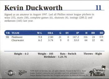 1999 Multi-Ad Clearwater Phillies #11 Brandon Duckworth Back