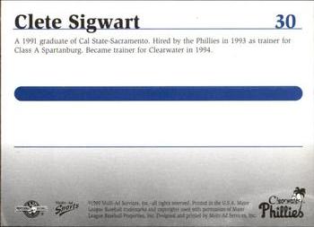 1999 Multi-Ad Clearwater Phillies #30 Clete Sigwart Back