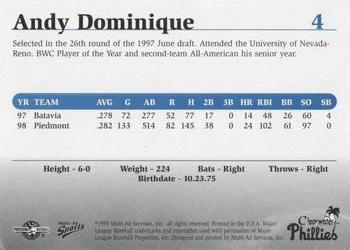 1999 Multi-Ad Clearwater Phillies #4 Andy Dominique Back