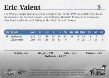 1999 Multi-Ad Clearwater Phillies #5 Eric Valent Back