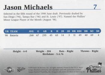 1999 Multi-Ad Clearwater Phillies #7 Jason Michaels Back