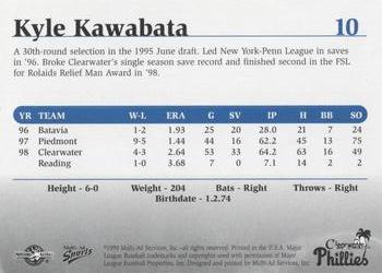 1999 Multi-Ad Clearwater Phillies #10 Kyle Kawabata Back