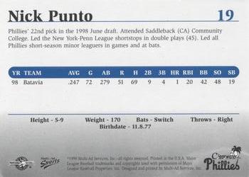 1999 Multi-Ad Clearwater Phillies #19 Nick Punto Back