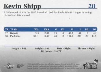 1999 Multi-Ad Clearwater Phillies #20 Kevin Shipp Back