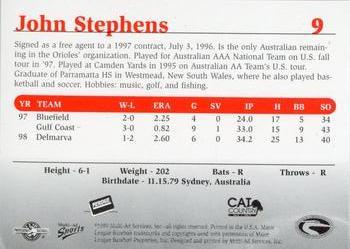 1999 Multi-Ad Delmarva Shorebirds #9 John Stephens Back