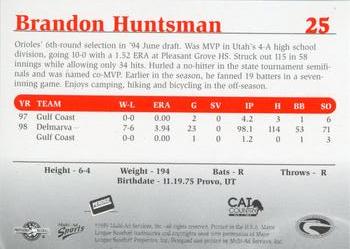 1999 Multi-Ad Delmarva Shorebirds #25 Brandon Huntsman Back