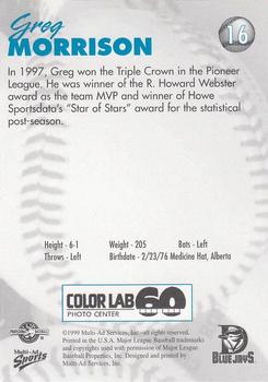 1999 Multi-Ad Dunedin Blue Jays #16 Greg Morrison Back