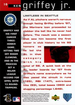 1998 Collector's Choice - Cover Glory 5x7 #10 Ken Griffey Jr. Back