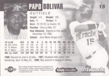 1999 Fort Myers Miracle #NNO Papo Bolivar Back