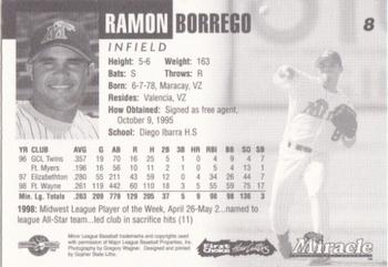 1999 Fort Myers Miracle #NNO Ramon Borrego Back