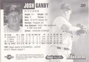 1999 Fort Myers Miracle #NNO Josh Gandy Back