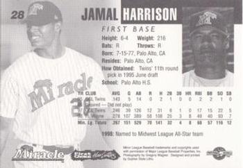 1999 Fort Myers Miracle #NNO Jamal Harrison Back