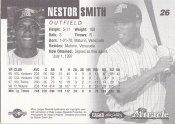 1999 Fort Myers Miracle #NNO Nestor Smith Back