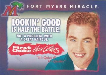 1999 Fort Myers Miracle #NNO Sponsor Card Front