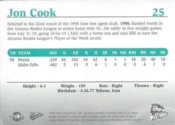 1999 Multi-Ad Fort Wayne Wizards #NNO Jon Cook Back
