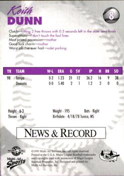 1999 Multi-Ad Greensboro Bats #8 Keith Dunn Back