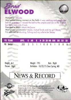 1999 Multi-Ad Greensboro Bats #9 Brad Elwood Back