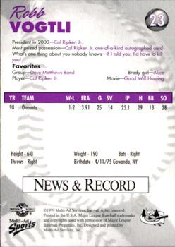 1999 Multi-Ad Greensboro Bats #23 Robb Vogtli Back