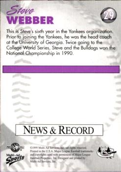 1999 Multi-Ad Greensboro Bats #29 Steve Webber Back