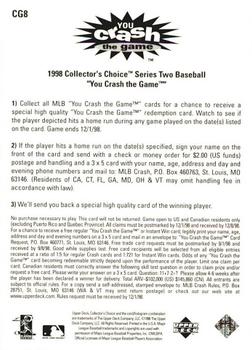 1998 Collector's Choice - You Crash the Game #CG8 Fred McGriff Back