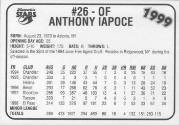 1999 Huntsville Stars #NNO Anthony Iapoce Back