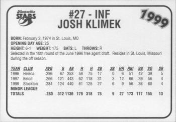 1999 Huntsville Stars #NNO Josh Klimek Back