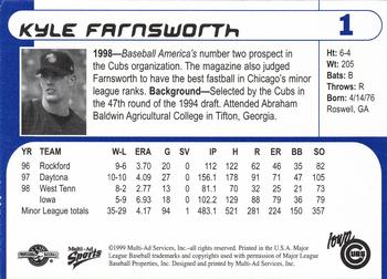 1999 Multi-Ad Iowa Cubs #1 Kyle Farnsworth Back