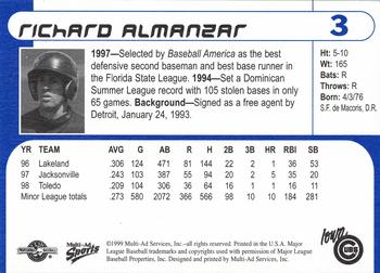 1999 Multi-Ad Iowa Cubs #3 Richard Almanzar Back