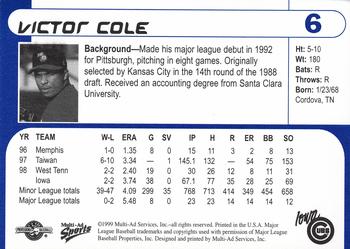 1999 Multi-Ad Iowa Cubs #6 Victor Cole Back