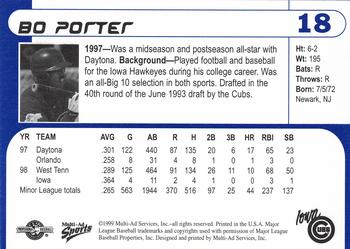 1999 Multi-Ad Iowa Cubs #18 Bo Porter Back